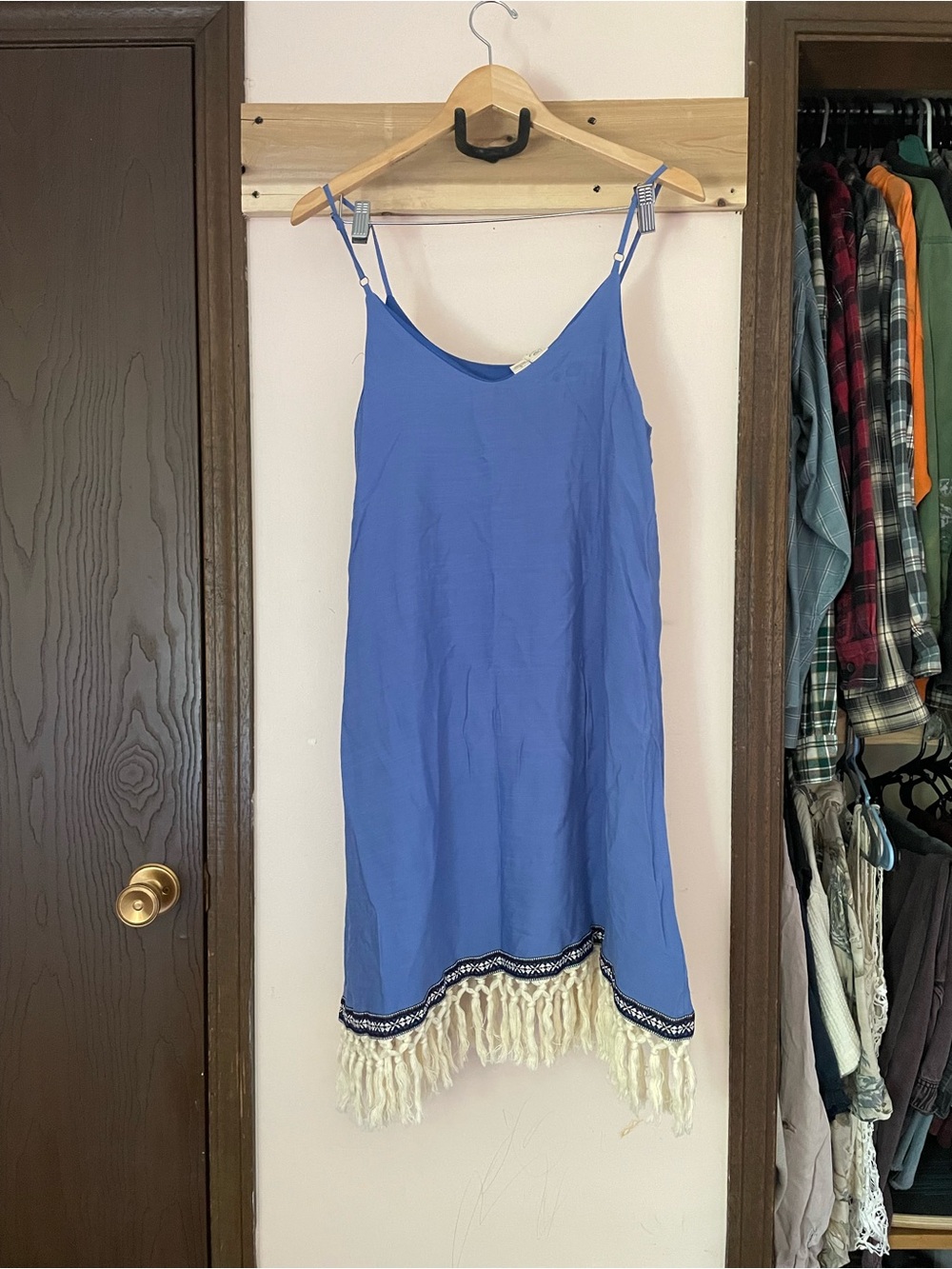 Beach By Exist Blue Midi Dress with Cream Fringe - Picture 2 of 4